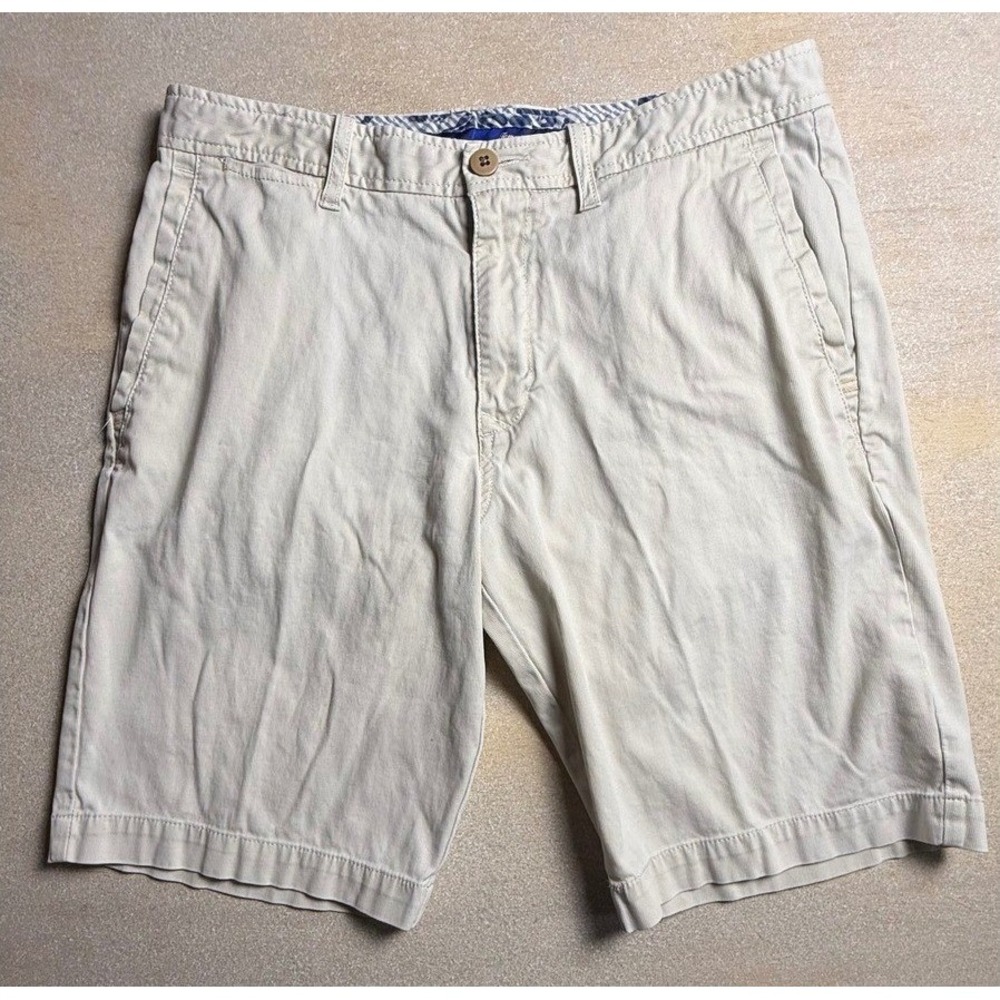 Tommy Bahama Mens 32 Chino Shorts Beige Cotton Flat Front Marlin Logo-2443